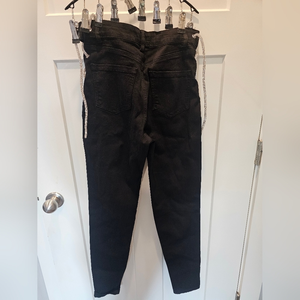 Labijou Black Skinny Pants Rhinestone Lace-Up Sides Women’s Medium - Picture 6 of 9